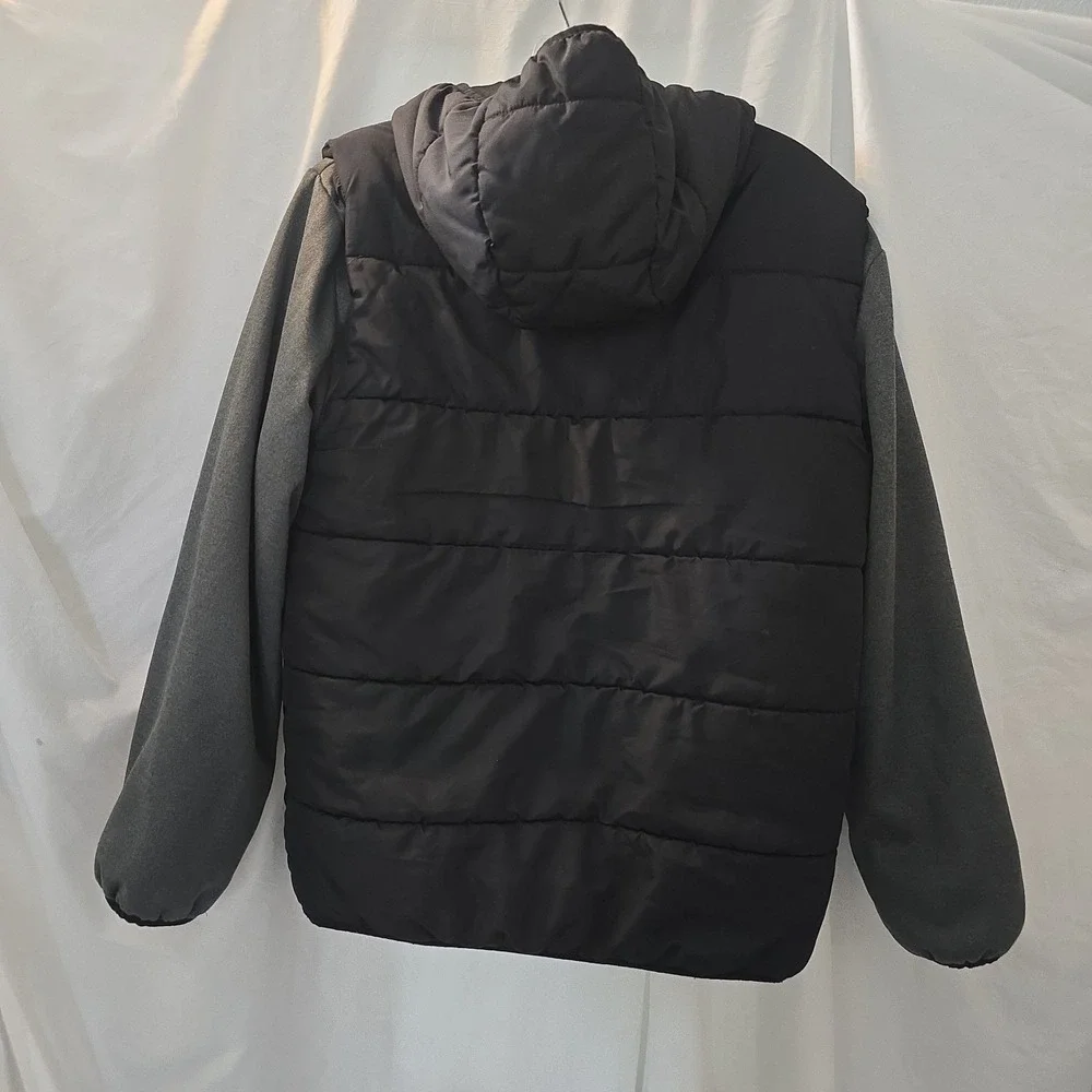 Under Armour Boy's 2-Fer Hoodie Puffer Vest Jacket Gray/black Sz YXL